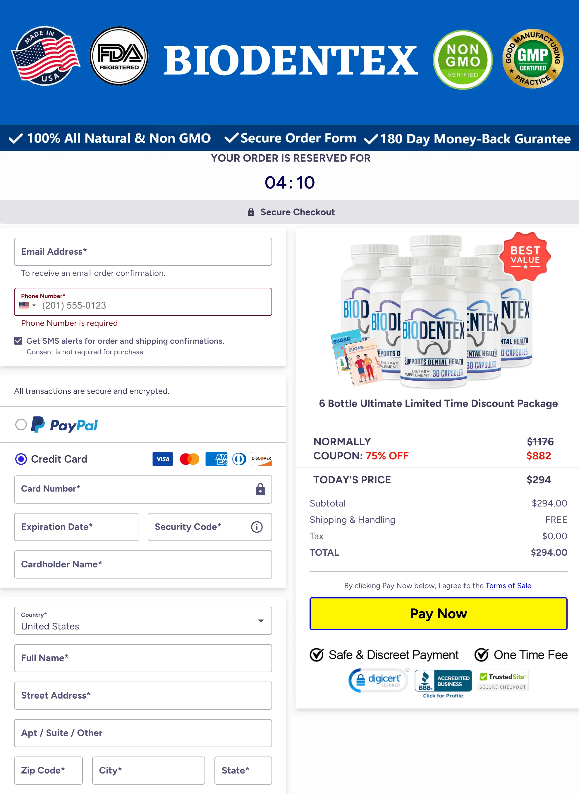 Biodentex checkout page
